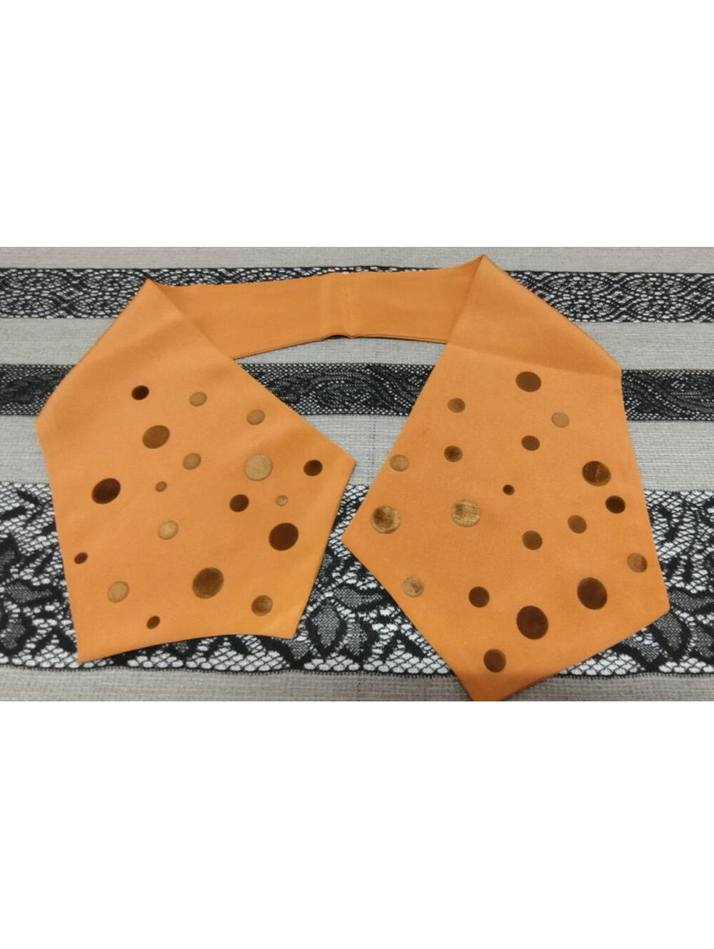 1920s 30s ART DECO Cravat Scarf Tie Pumpkin Bronze Rayon Velvet Silky Polka Dots
